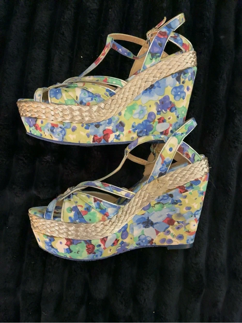 Poetic License Multicolor Floral Wedge Sandals